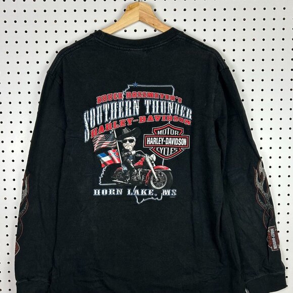 Harley Davidson Motorcycle Biker T Shirt Medium Colonel Rebel Ole Miss Black Y2K - Picture 2 of 7